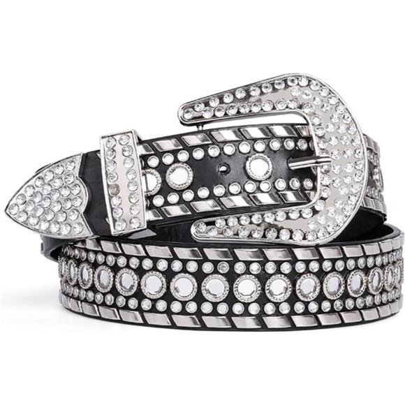 Accessories - Rhinestone Belt for Men Women 07-black (Golden Buckle)